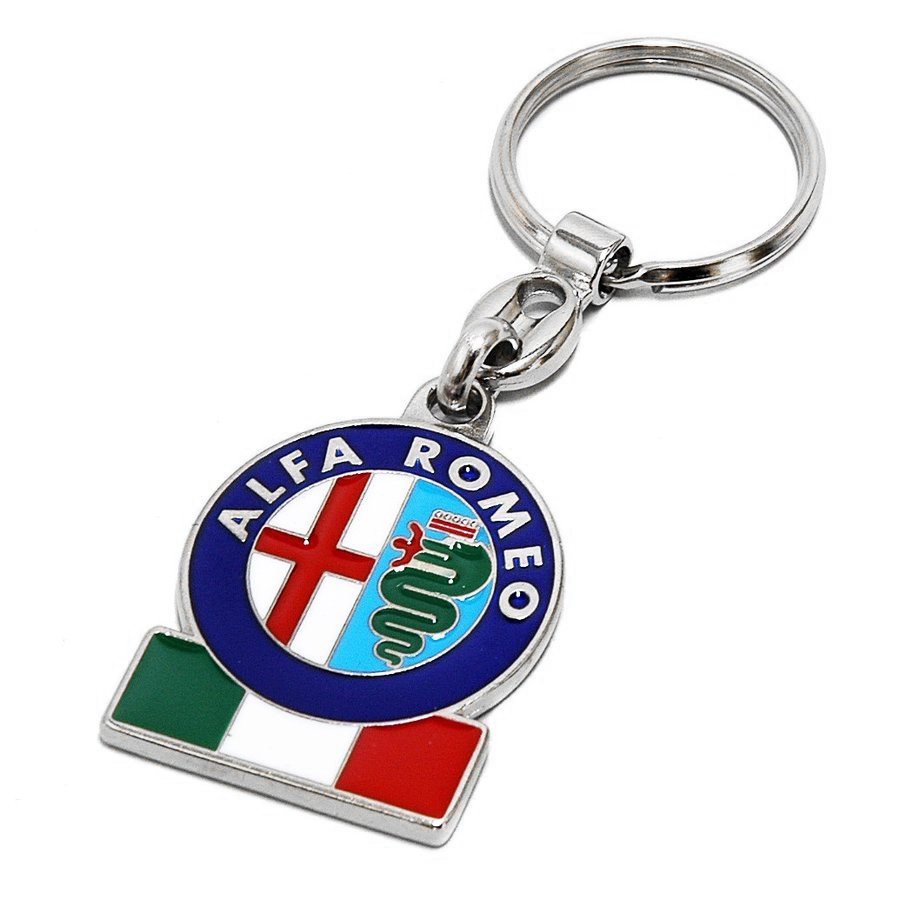 Alfa Romeo Emblem & Italian Flag Metal Keyring (Cuore Sportivo)