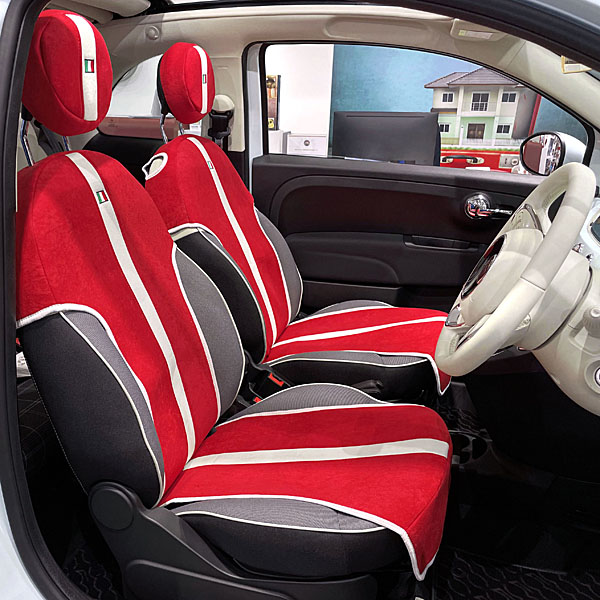 FIAT 500 SEAT COVER and Headrest Set -SMOKING RED-