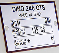 Ferrari Dino 246 GTS Chassis Plate