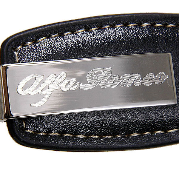 Alfa Romeo Fake Leather & Plate Keyring (Black)