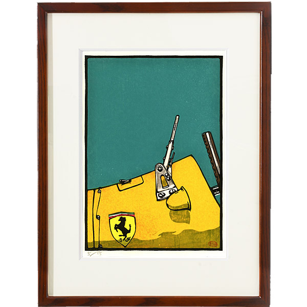 クルマの木版画 Ferrari 500F 額装 by 音丸版画