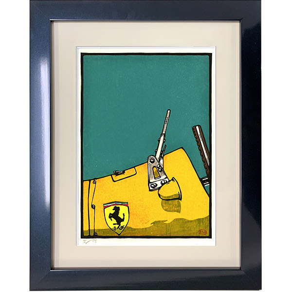 クルマの木版画 Ferrari 500F 額装 by 音丸版画
