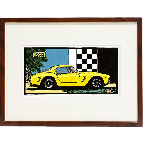 クルマの木版画 Ferrari 250SWB 額装 by 音丸版画