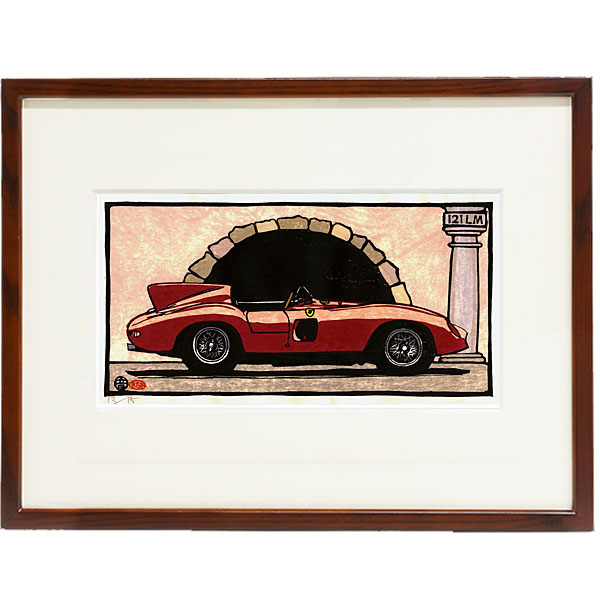 Ferrari 212 Le Mans woodcut with Frame by Otomaru Hanga