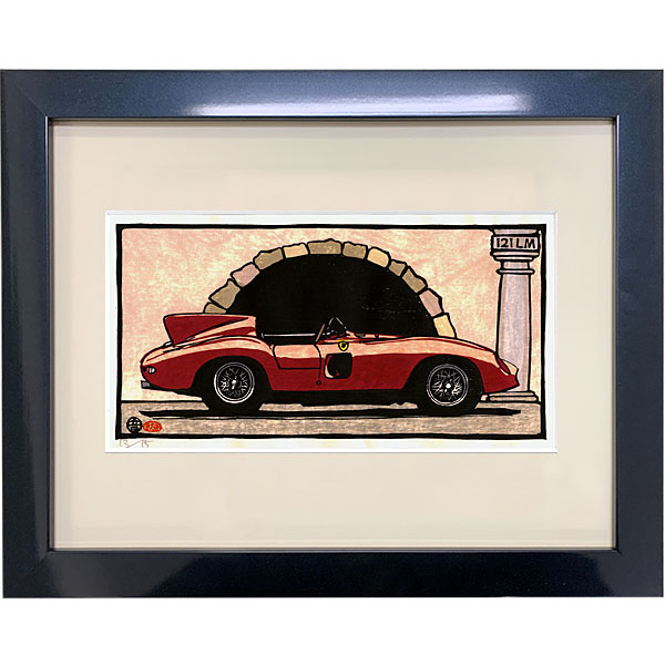クルマの木版画 Ferrari 212 Le Mans 額装 by 音丸版画