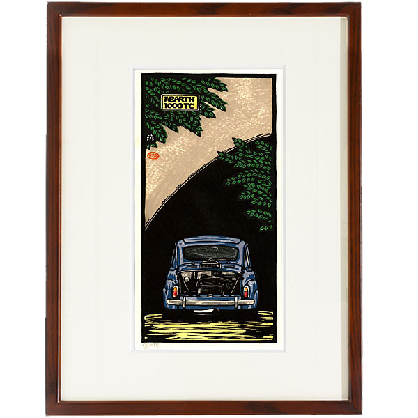 ABARTH 1000TC woodcut with frame by Otomaru Hanga