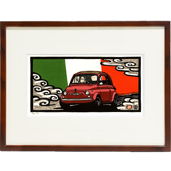 ABARTH 695 woodcut with Frame by Otomaru Hanga