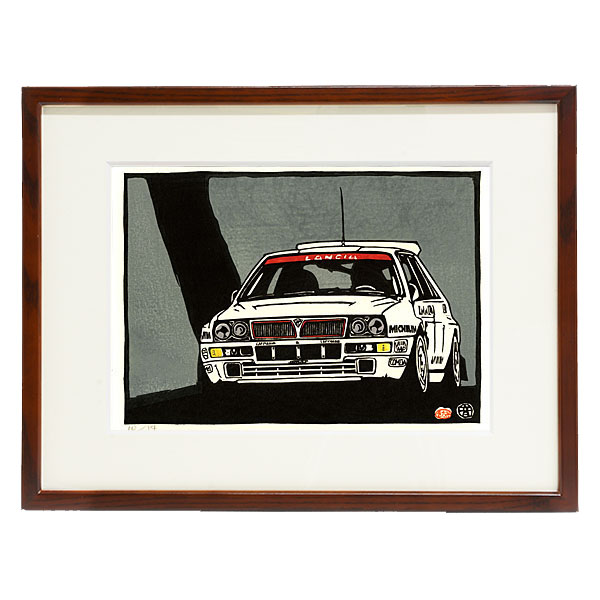 LANCIA Delta Evo woodcut with frame by Otomaru Hanga