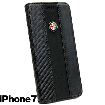 Alfa Romeo純正iPhone7/6/6sブックタイプケース-Stripe-ブラック/ブラック