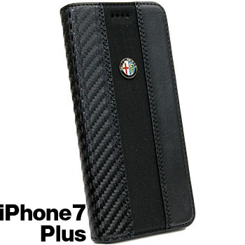 Alfa Romeo純正iPhone7/6/6s Plusブックタイプケース-Stripe-ブラック/ブラック