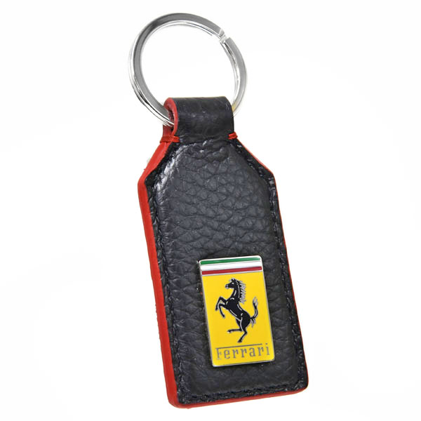 Ferrari Emblem Shaped Leather Keyring(Black)