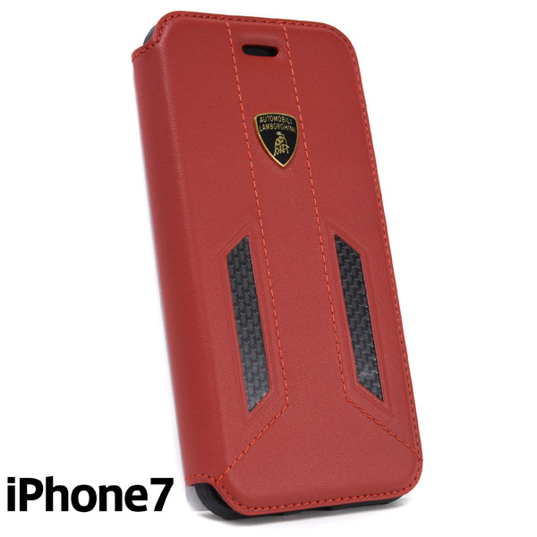 Lamborghini iPhone7 Book Shaped Leather Case(Red/Carbon)