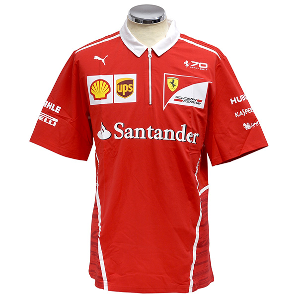 Scuderia Ferrari 2017 Team Zip- Up Polo with Ferrari 70th Logo