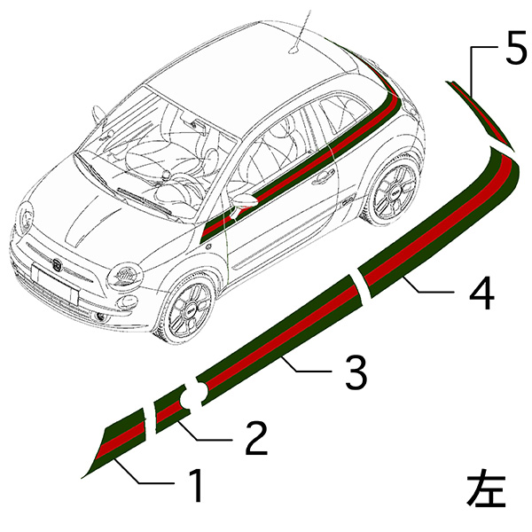 FIAT 500 by GUCCI Stripe Sticker(Left-4)