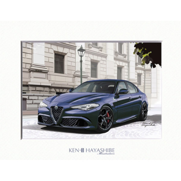 Alfa Romeo Giulia Quadrifoglio (Monte Carlo Blue) Illustration by Kenichi Hayashibe