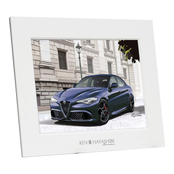Alfa Romeo Giulia Quadrifoglio (Monte Carlo Blue) Illustration by Kenichi Hayashibe