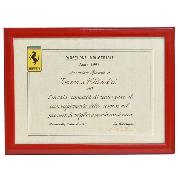 Ferrari certificate of commendation-1997-