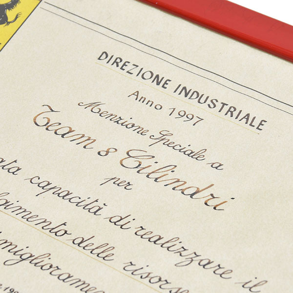 Ferrari certificate of commendation-1997-