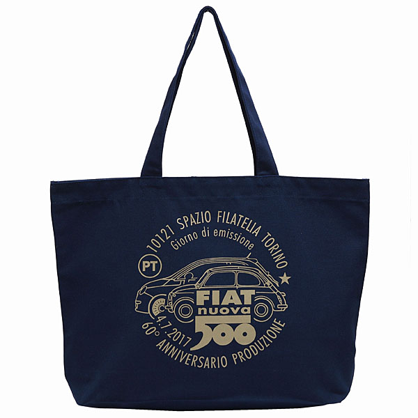 FIAT 500 60anni Memorial Stamp Tote Bag-Navyl-