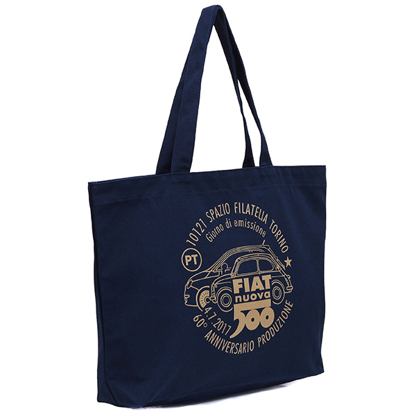 FIAT 500 60anni Memorial Stamp Tote Bag-Navyl-