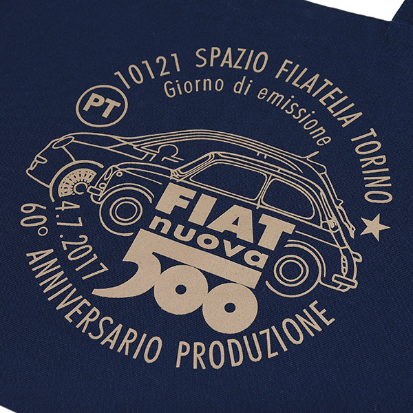 FIAT 500 60anni Memorial Stamp Tote Bag-Navyl-