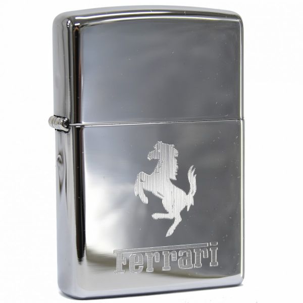 Ferrari ロゴ&Cavallino刻印ZIPPOライター (クロームタイプ)