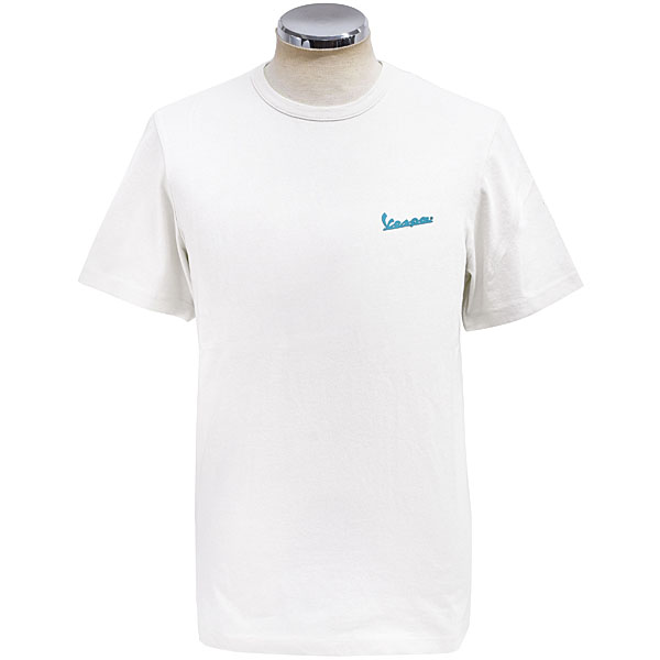 Vespa Official T-Shirts -PRIMAVERA-(White/Blue Logo)