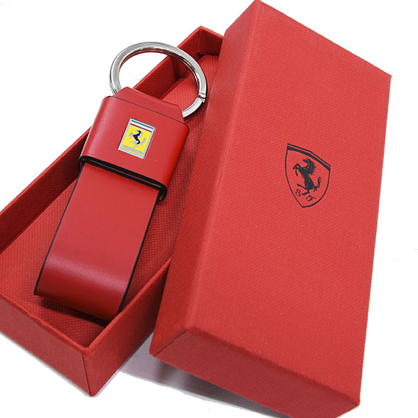 Ferrari Emblem Leather Strap Shaped Keyring(Red)