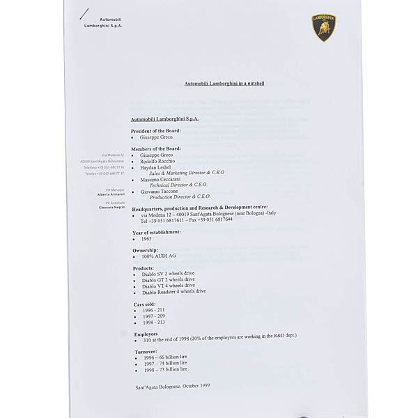 Lamborghini Diablo Press Kit
