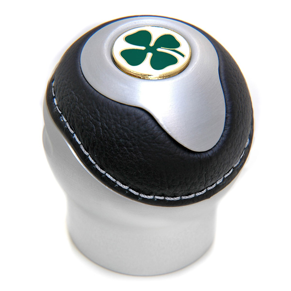 BLACK Aluminium & Leather Gear Knob-TUNE IT- (Reverselock/Quadrifoglio Emblem)