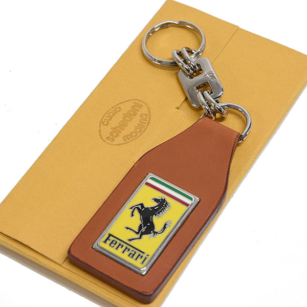 Ferrari Brown Leather Keyring by Schedoni