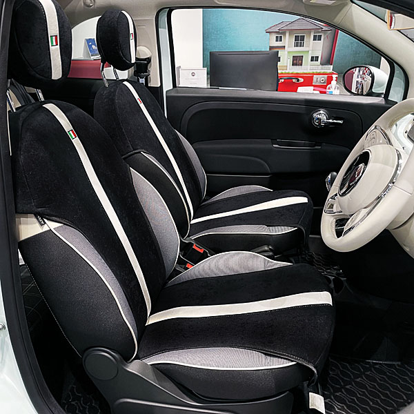 FIAT 500 Seat Cover and Headrest Set -SMOKING BLACK-