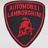 Automobili Lamborghiniエンブレムワッペン (ブラックベース/レッドロゴ)