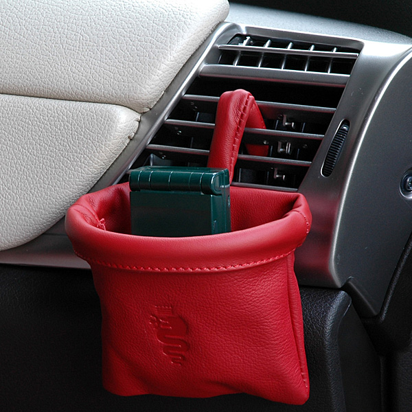 Alfa Romeo車内用フック付きFrau社レザー製小物入れ (レッド)