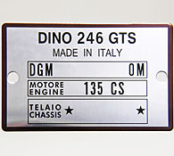 Ferrari Dino 246GTSシャシープレート (リプロダクト)