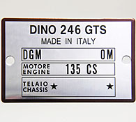 Ferrari Dino 246 GTS Chassis Plate