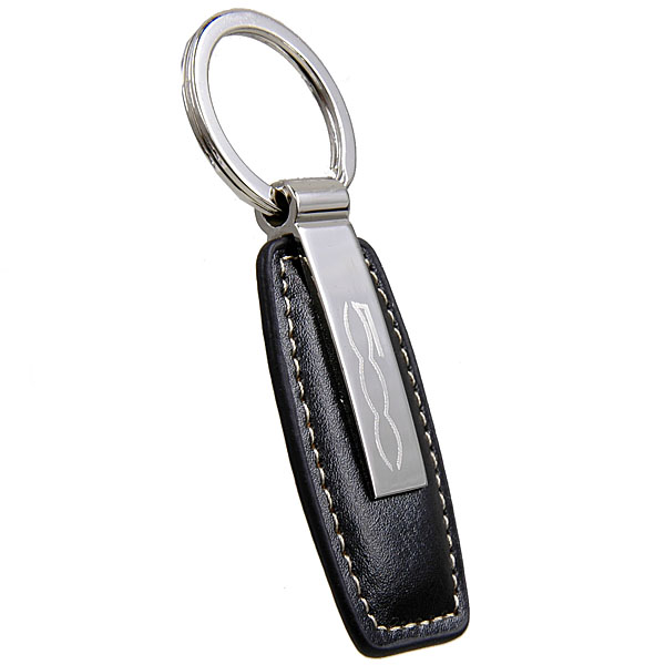 FIAT 500 Fake Leather & Plate Keyring (Black)