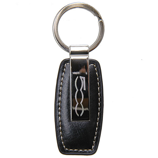 FIAT 500 Fake Leather & Plate Keyring (Black)