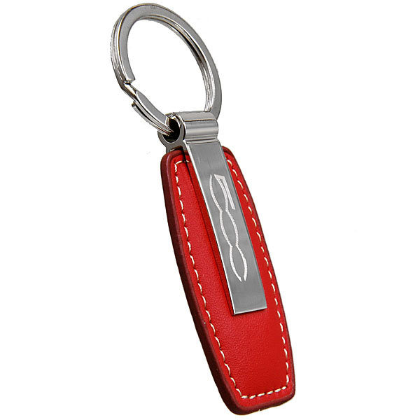 FIAT 500 Fake Leather & Plate Keyring (Red)