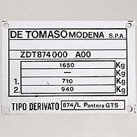 De Tomaso Pantera GTS Plate