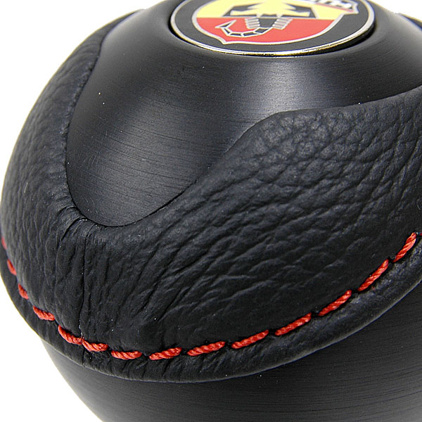 BLACK Aluminium & Leather Gear Knob TUNE IT 2 Black (ABARTH NEW Emblem)