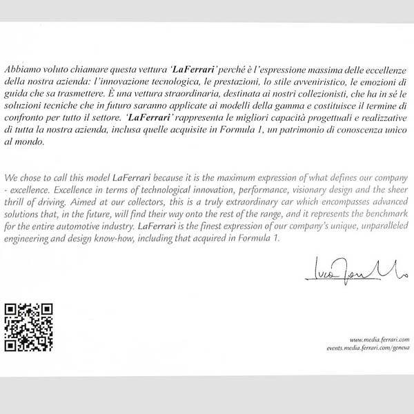 La Ferrari Promotion Card