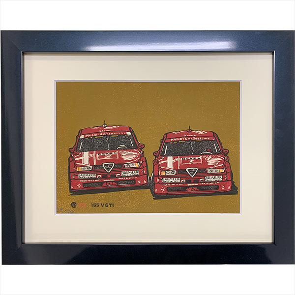 クルマの木版画 Alfa Romeo 155 V6 TI 額装 by 音丸版画