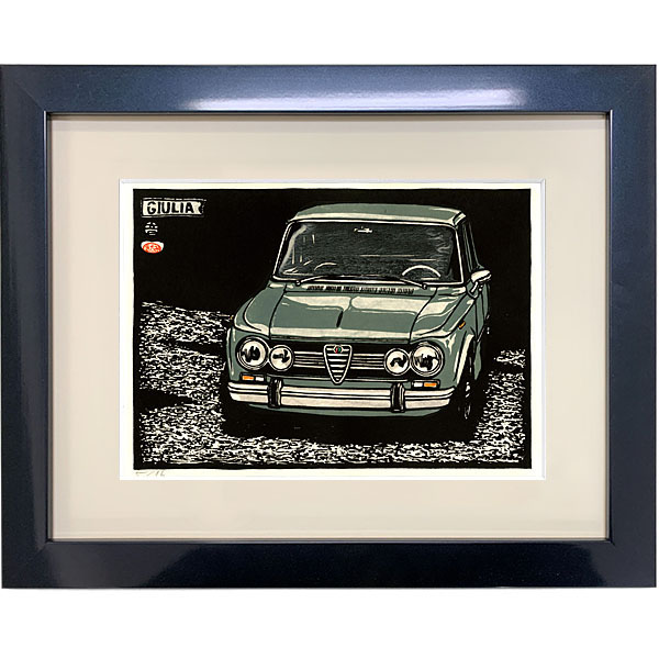 クルマの木版画 Alfa Romeo Giulia額装 by 音丸版画