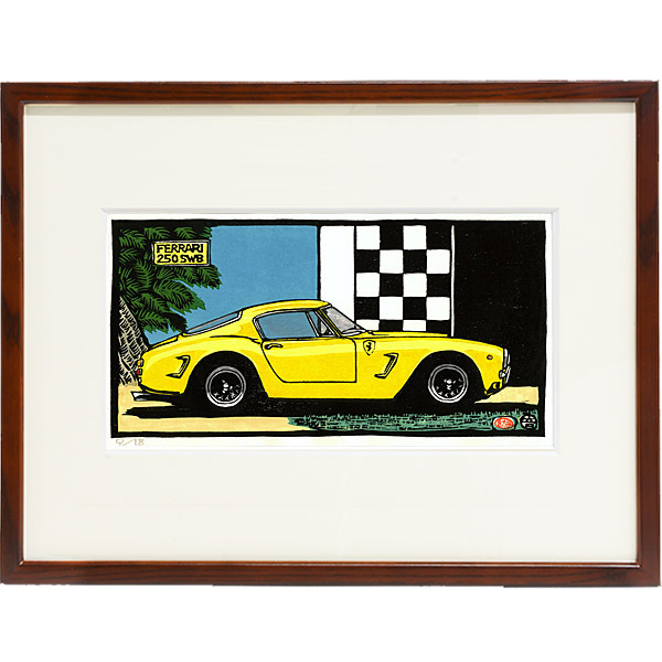 Ferrari 250 SWB woodcut with Frame by Otomaru Hanga