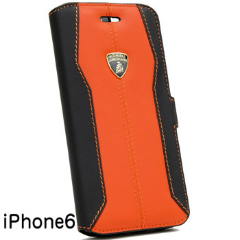 Lamborghini iPhone6/6s Book Type Leather Case(Black/Orange)