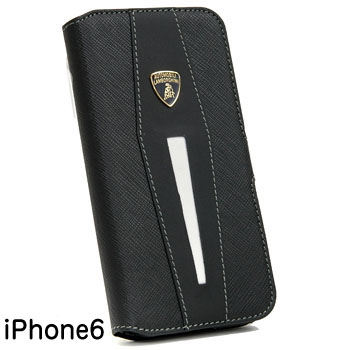 Lamborghini純正iPhone6/6sブックタイプレザーケース(マグネット/ブラック/ホワイト)