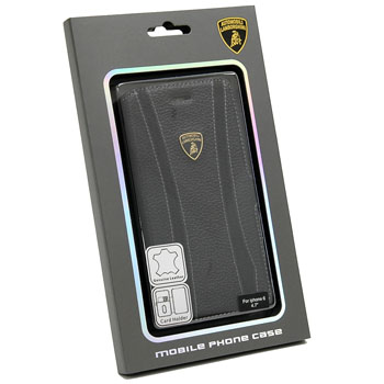 Lamborghini iPhone6/6s Book Type Leather Case(Black/Black Stripe)