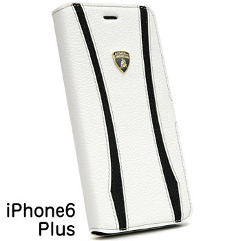 Lamborghini純正iPhone6/6s Plusブックタイプレザーケース(ホワイト/ブラックストライプ)