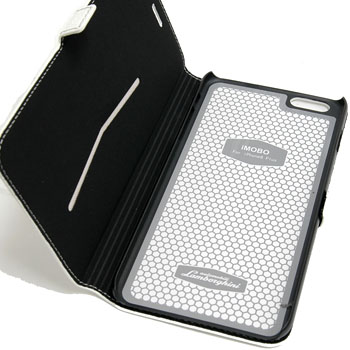 Lamborghini iPhone6/6s Plus Book Type Leather Case(White/Black Stripe)